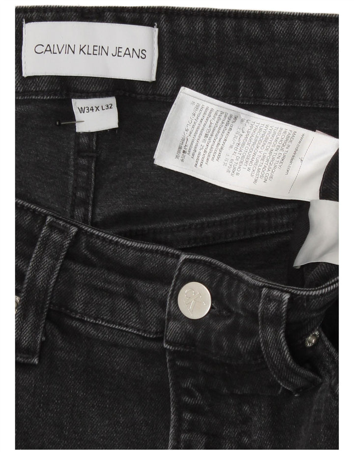 Calvin Klein Mens Graphic Slim Jeans W34 L32 Algodão Cinza