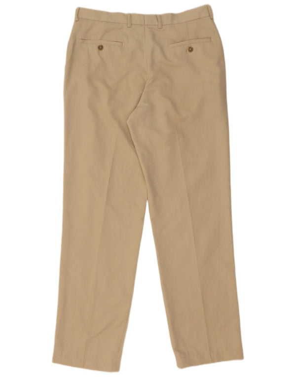 Calça chino reta masculina Marks & Spencer W34 L33 poliéster bege