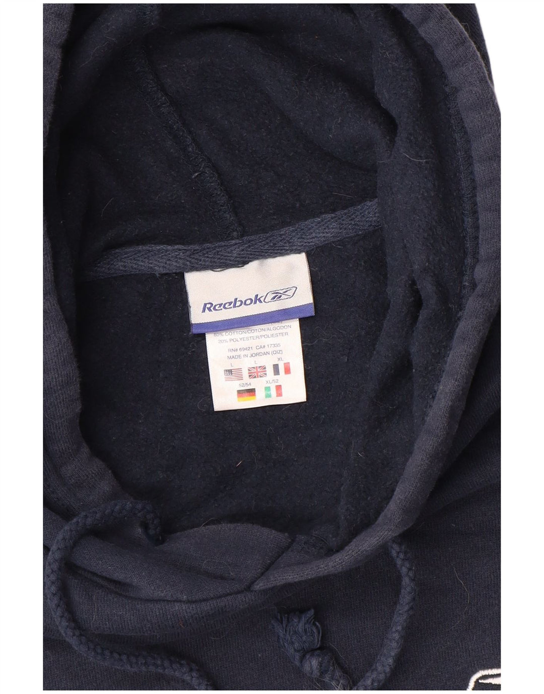 Jumper feminino com capuz grande REEBOK Reino Unido 16 grande algodão azul marinho