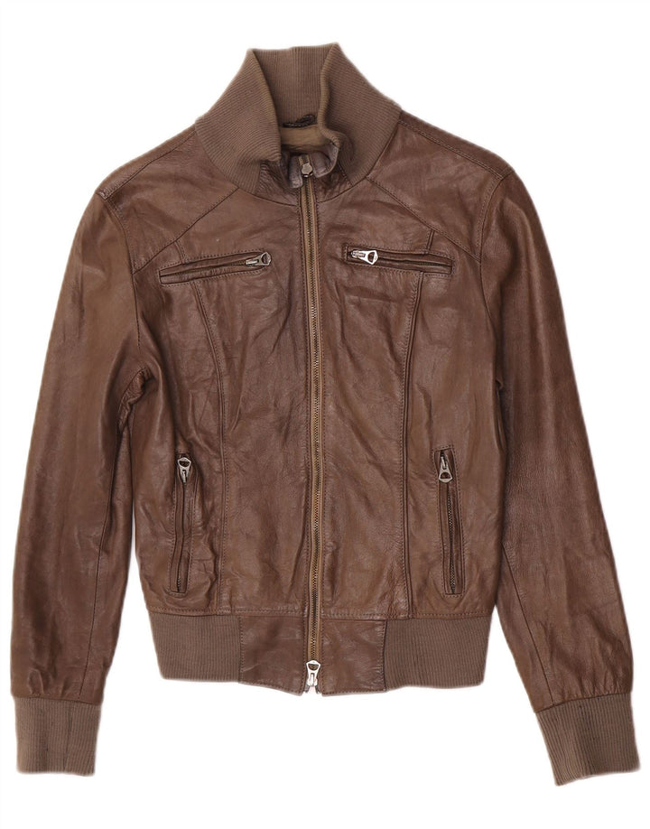 Jaqueta de couro vintage feminina IT 40 pequena marrom