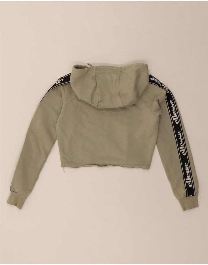 ELLESSE Womens Graphic Crop Hoodie Jumper UK 4 XS  Khaki Cotton Vintage Ellesse and Second-Hand Ellesse from Messina Hembry 