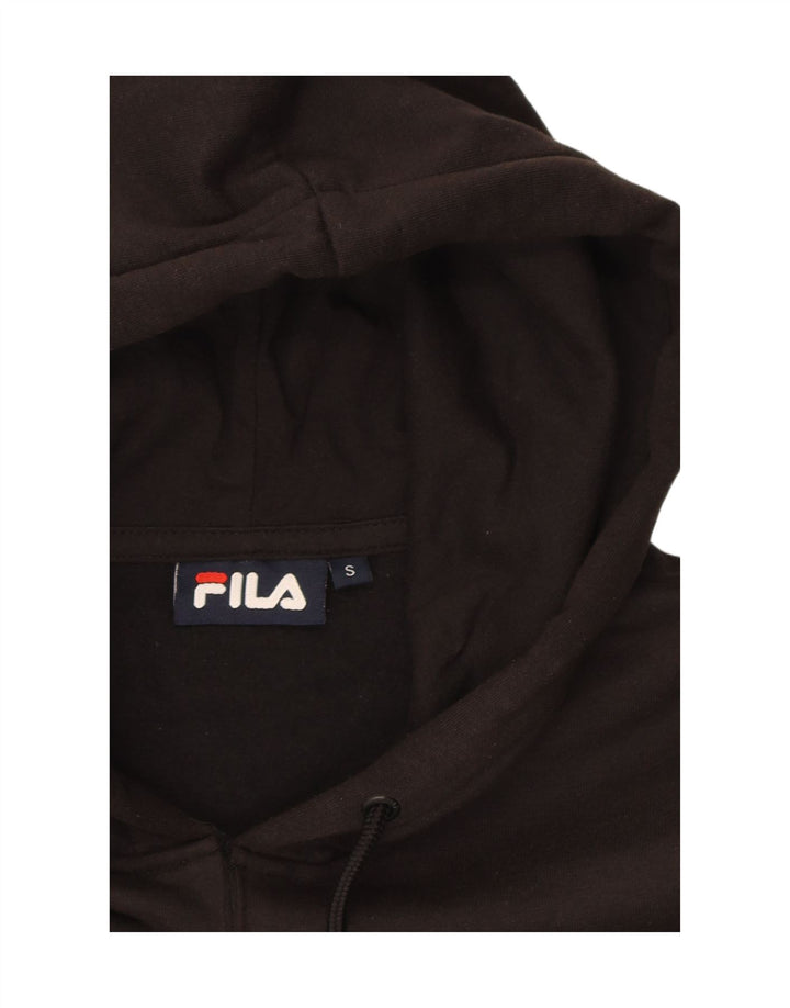 FILA Suéter com capuz gráfico masculino pequeno preto