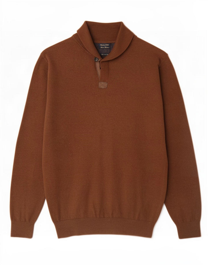 Suéter masculino Massimo Dutti com gola xale XL algodão marrom