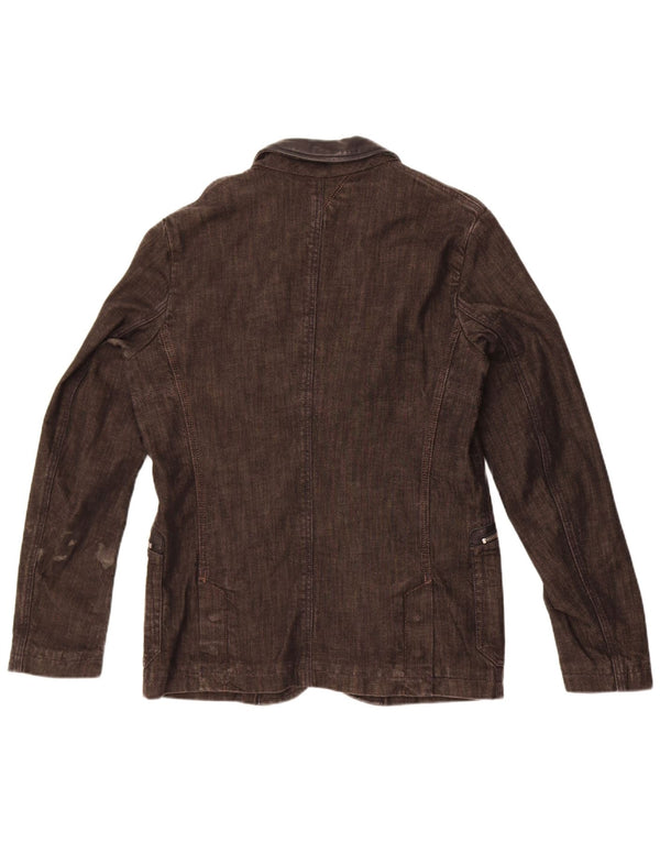 Jaqueta blazer jeans masculina diesel com 3 botões Reino Unido 38 algodão manchado preto médio