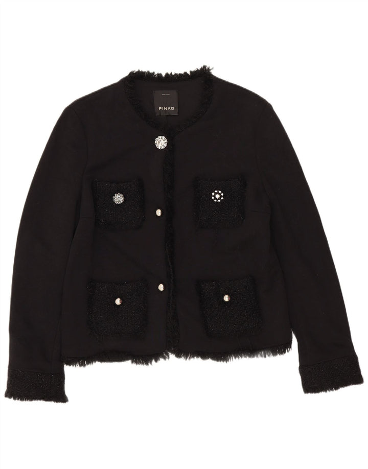 Jaqueta blazer feminina Pinko com 3 botões Reino Unido 12 algodão preto médio