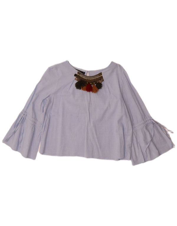 Zara Top feminino manga 3/4 UK 14 azul médio