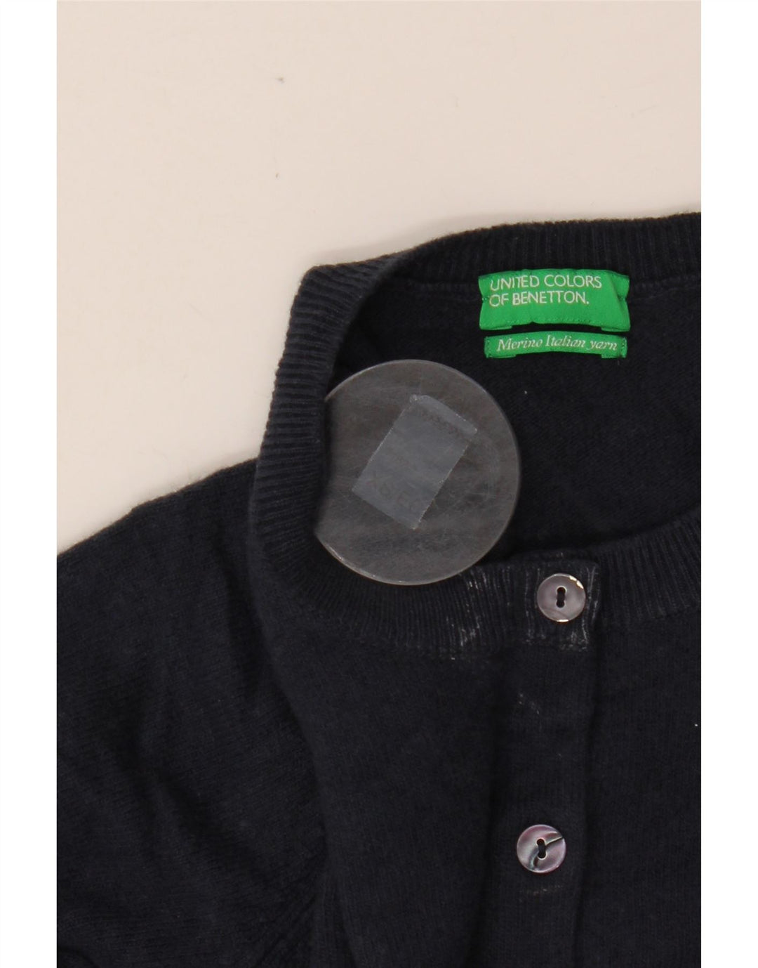 Suéter cardigã feminino BENETTON UK 6 XS azul marinho lã merino