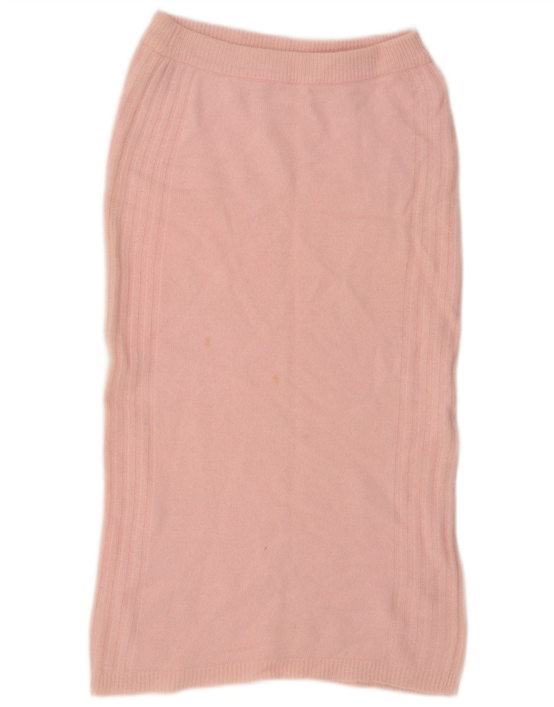 Saia midi de malha feminina vintage EU 38 médio W34 lã de cordeiro rosa