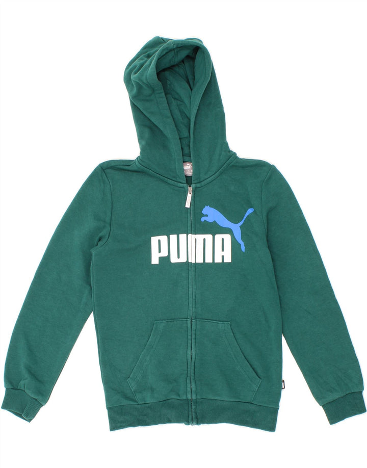 PUMA Boys Graphic Zip Hoodie Sweater 9-10 Years  Green Cotton Vintage Puma and Second-Hand Puma from Messina Hembry 