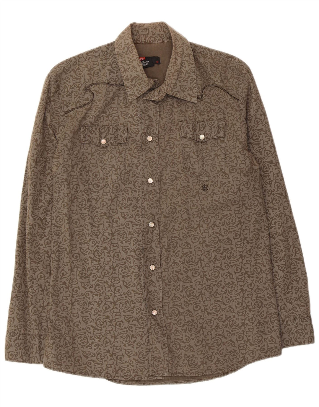 Camisa masculina diesel pequena marrom paisley algodão