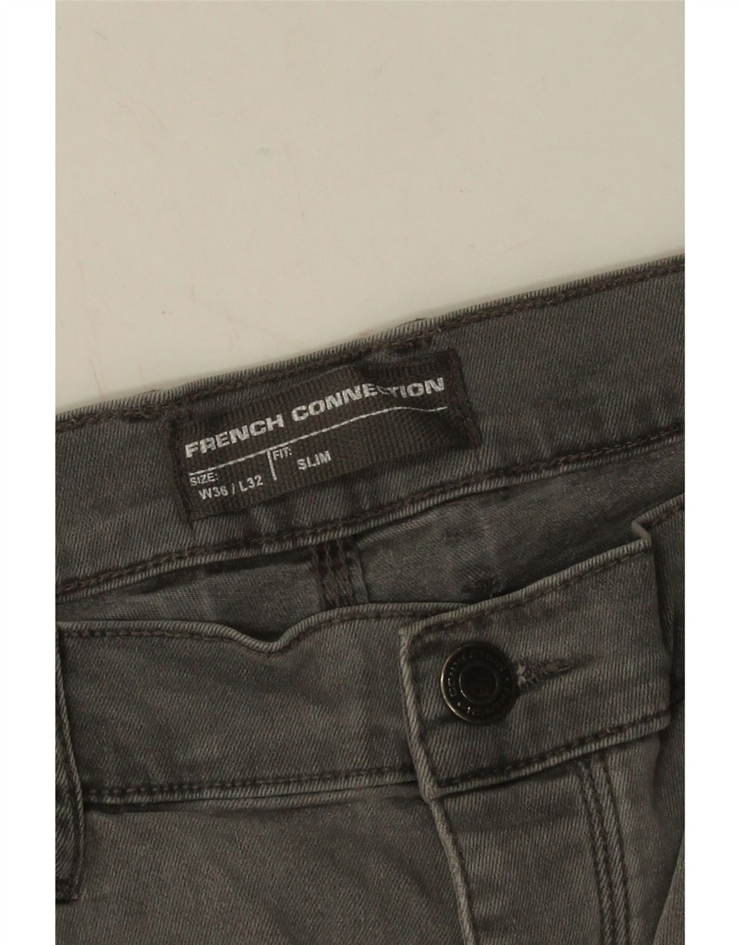 French Connection Mens Slim Jeans W36 L32 Algodão Cinza