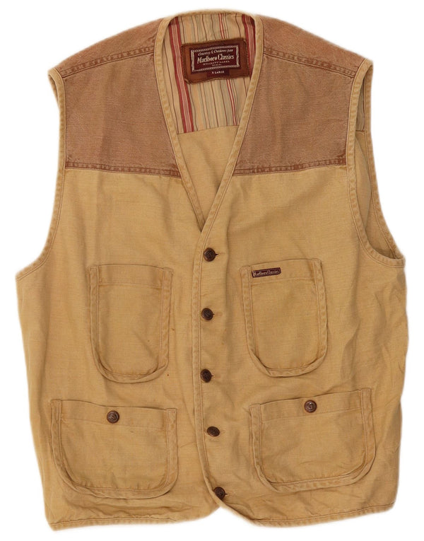 Marlboro Classics Mens Utility Gilet UK 42 XL Beige Colourblock Cotton