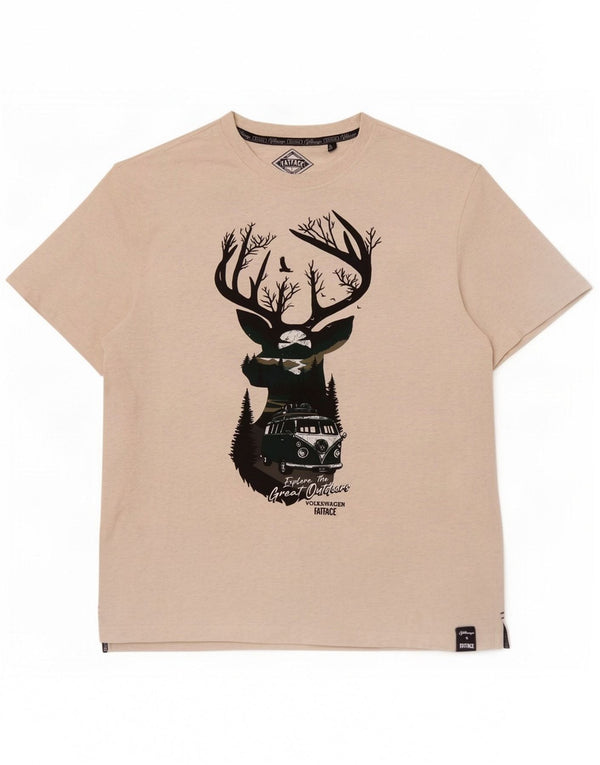 Camiseta masculina com estampa Fat Face grande algodão manchado branco