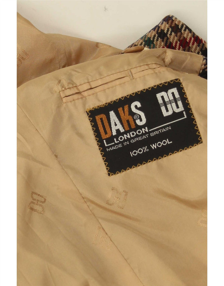 Jaqueta blazer masculina DAKS com 2 botões Reino Unido 38 lã houndstooth marrom médio