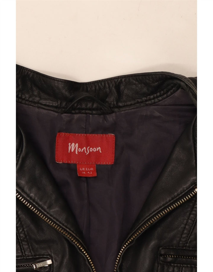 Jaqueta de couro feminina MONSOON Reino Unido 14 grande couro preto