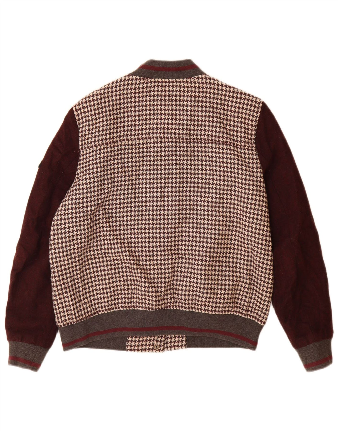 Zara Womens Varsity Jacket UK 14 Médio Marrom Houndstooth Acrílico