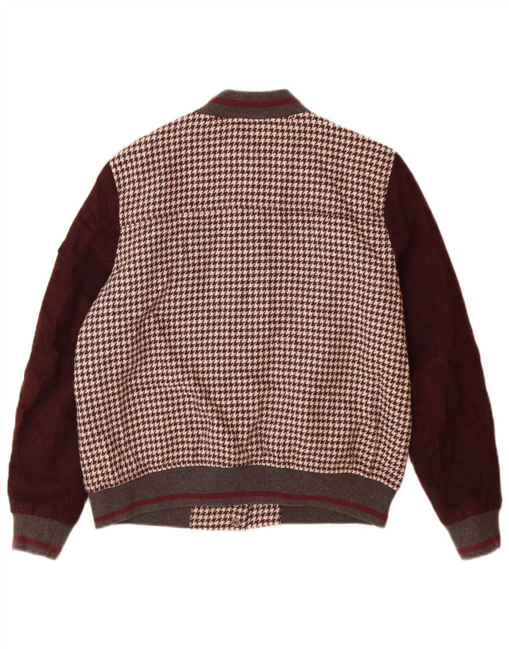 Zara Womens Varsity Jacket UK 14 Médio Marrom Houndstooth Acrílico