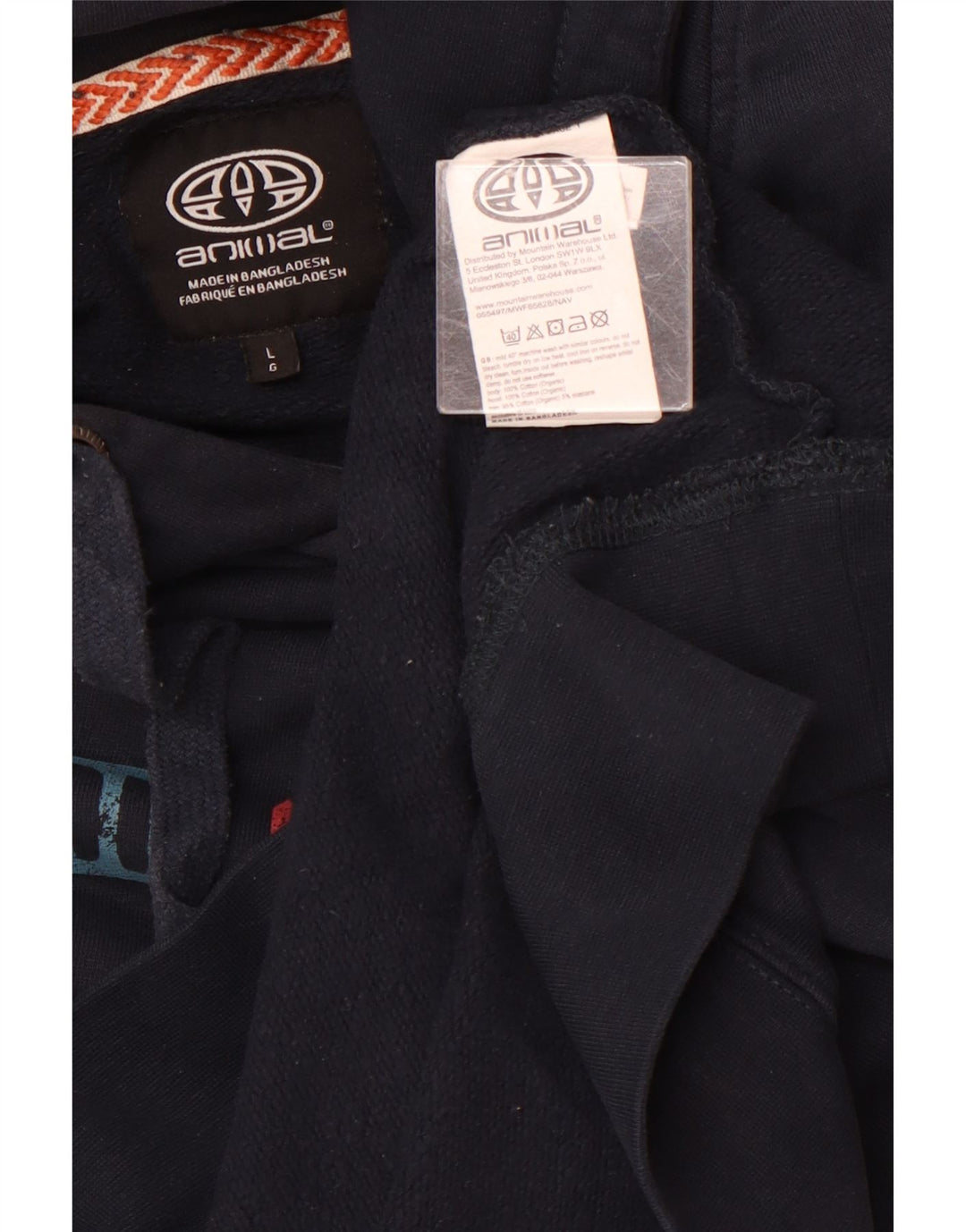 ANIMAL Mens Graphic Hoodie Jumper Grande Algodão Azul Marinho