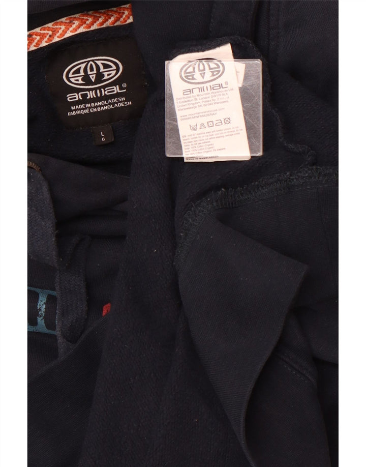 ANIMAL Mens Graphic Hoodie Jumper Grande Algodão Azul Marinho