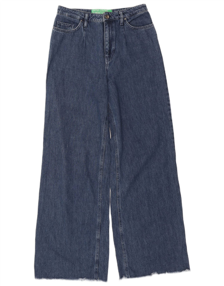 Calça jeans feminina BENETTON com perna larga W28 L32 algodão azul
