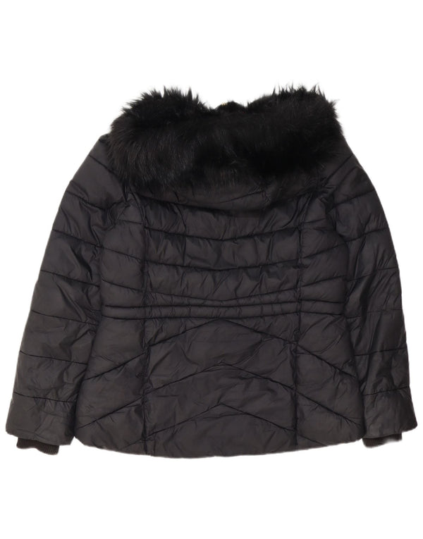 Jaqueta acolchoada com capuz feminina Barbour UK 14 grande poliéster preto