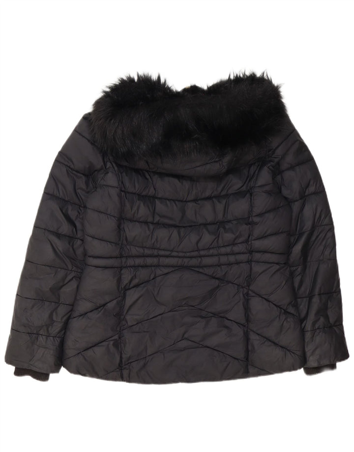 Jaqueta acolchoada com capuz feminina Barbour UK 14 grande poliéster preto