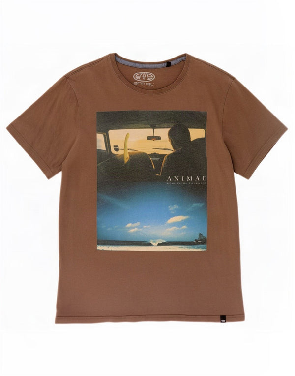 Animal Mens Graphic T-Shirt Top Médio Algodão Marrom