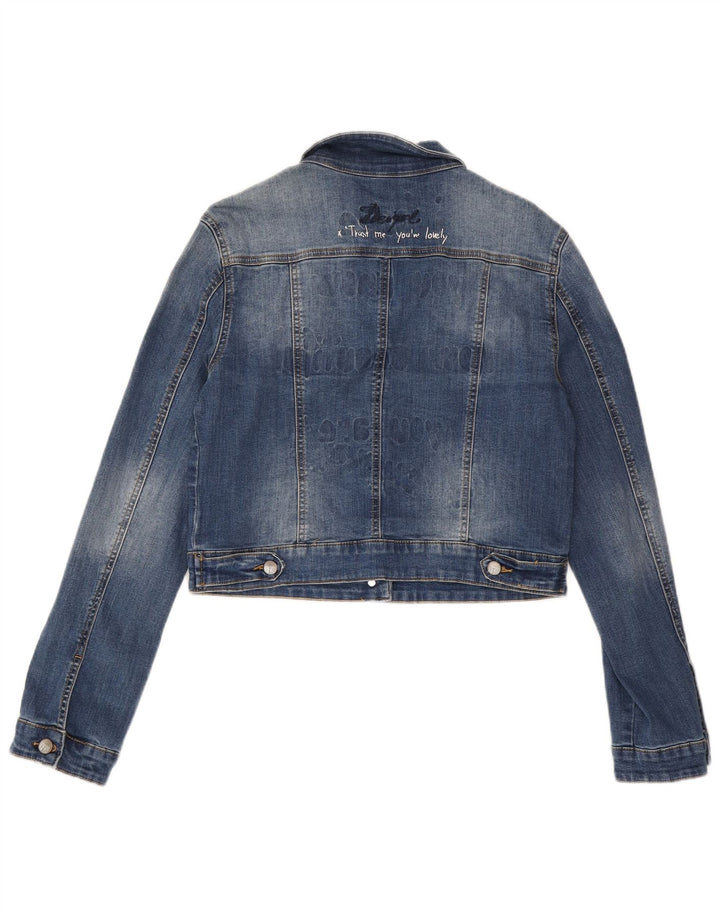 Jaqueta jeans feminina Desigual com corte gráfico EU 42 poliéster azul grande