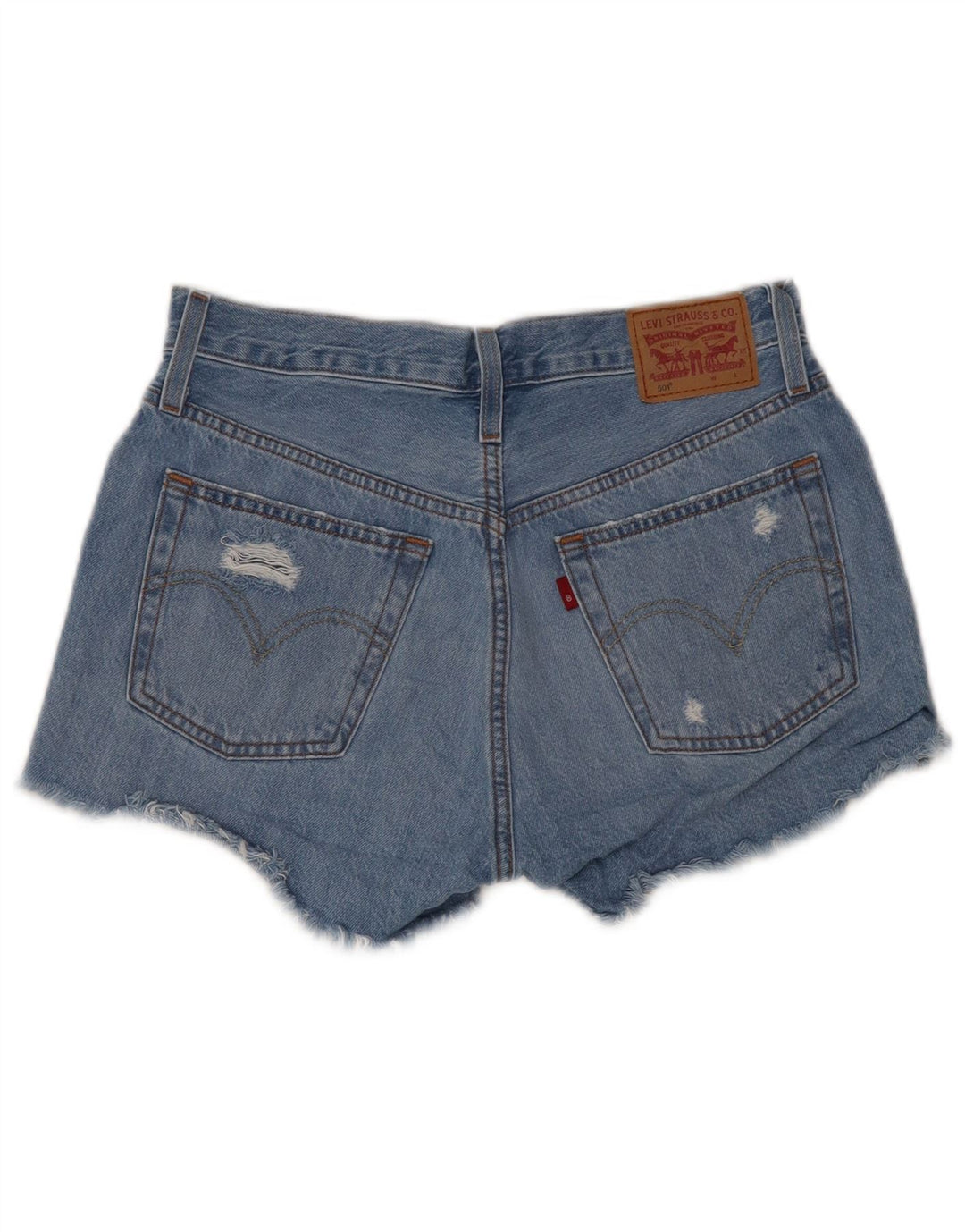 Shorts jeans feminino Levi's 501 desgastado W27 pequeno algodão azul