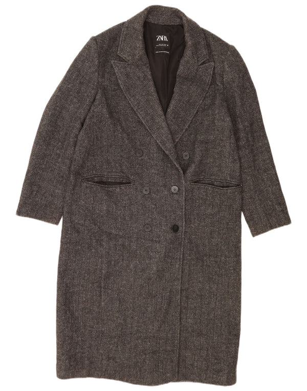 Zara Casaco feminino oversized com peito duplo UK 10 espinha de peixe cinza pequeno