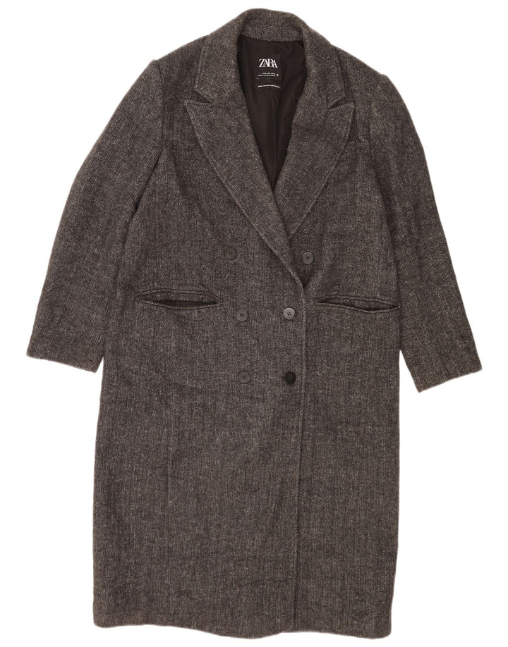 Zara Casaco feminino oversized com peito duplo UK 10 espinha de peixe cinza pequeno