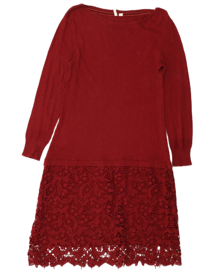 Vestido jumper feminino White Stuff Reino Unido 14 Viscose Borgonha Médio