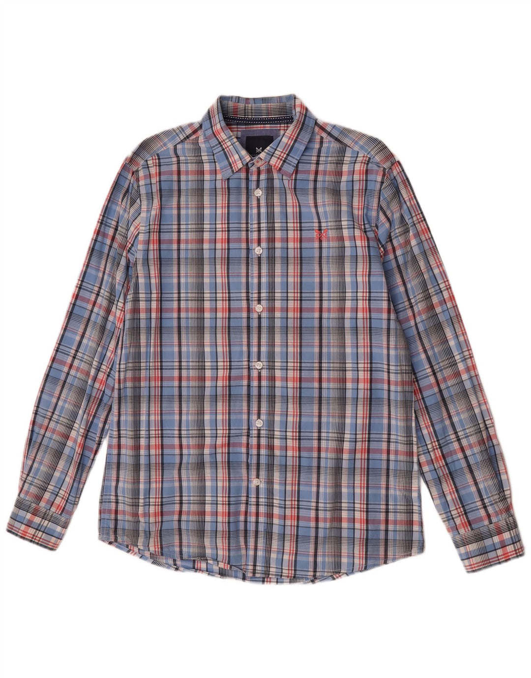 Crew Clothing Camisa masculina clássica de ajuste pequeno algodão xadrez azul