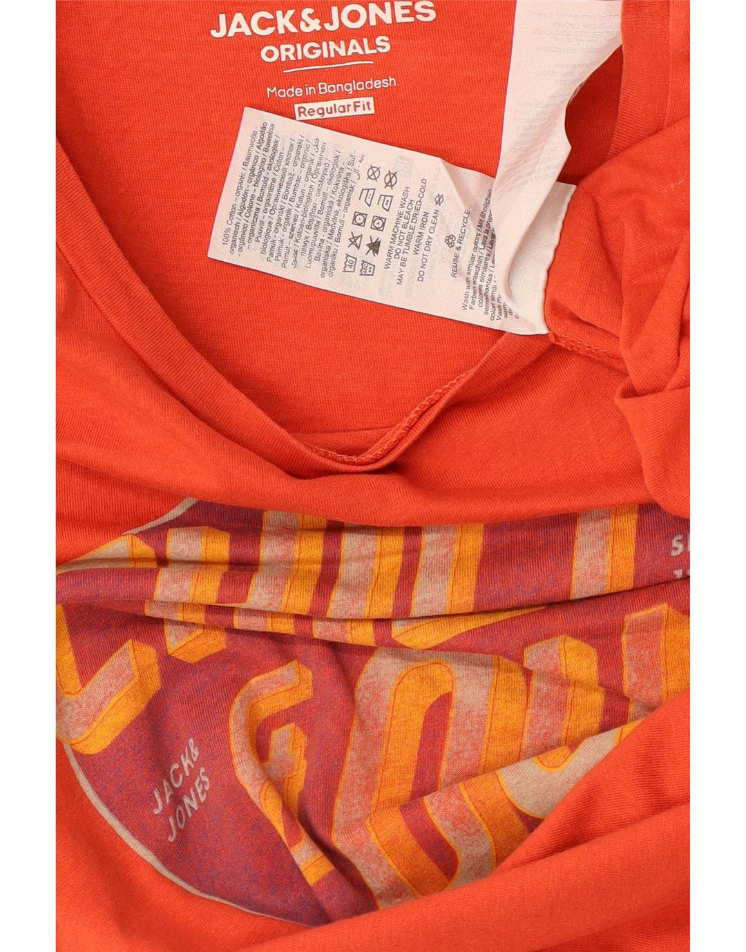 Camiseta masculina JACK & JONES com ajuste regular e algodão laranja médio