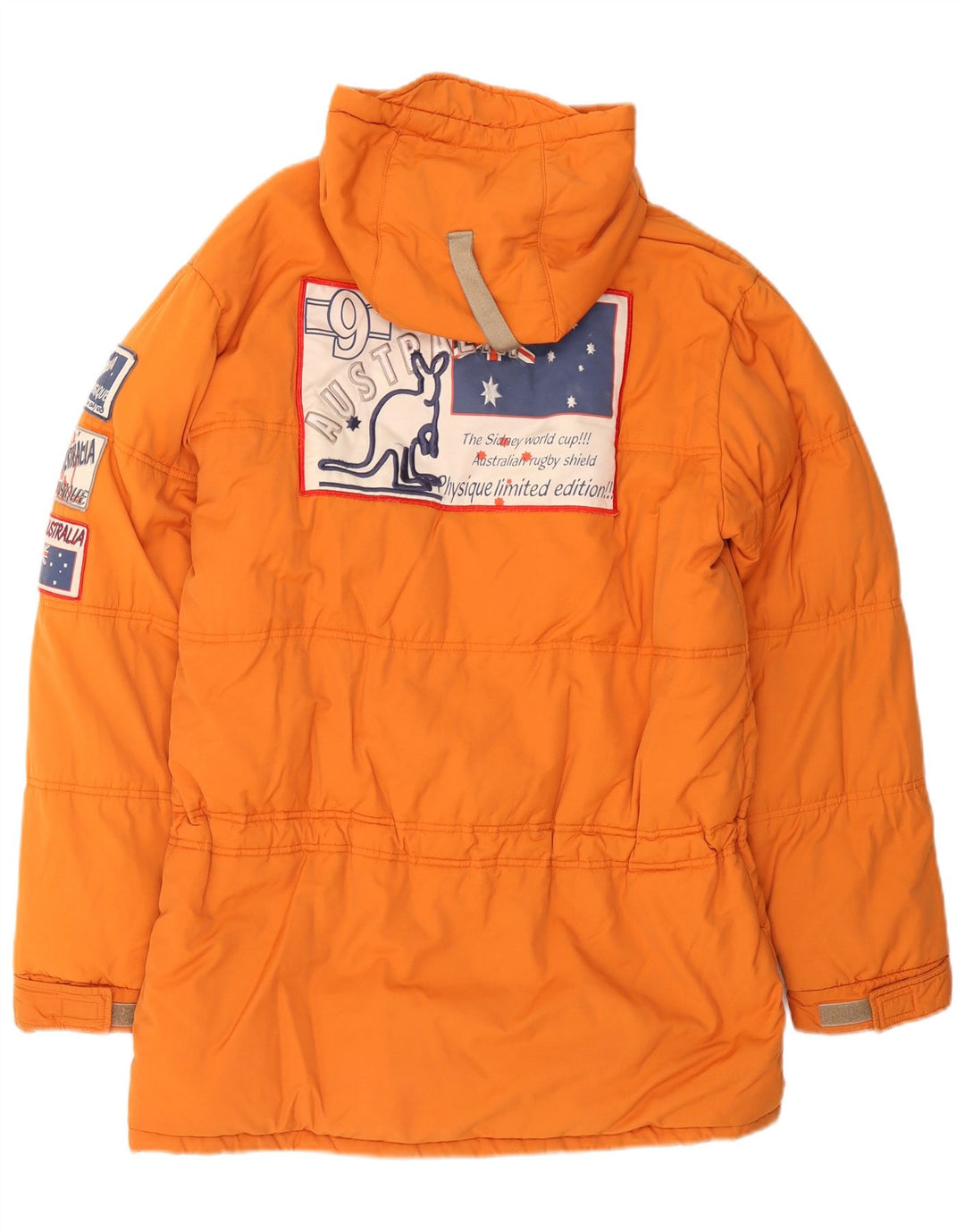 Jaqueta acolchoada com capuz gráfico masculino Studio UK 40 algodão laranja grande