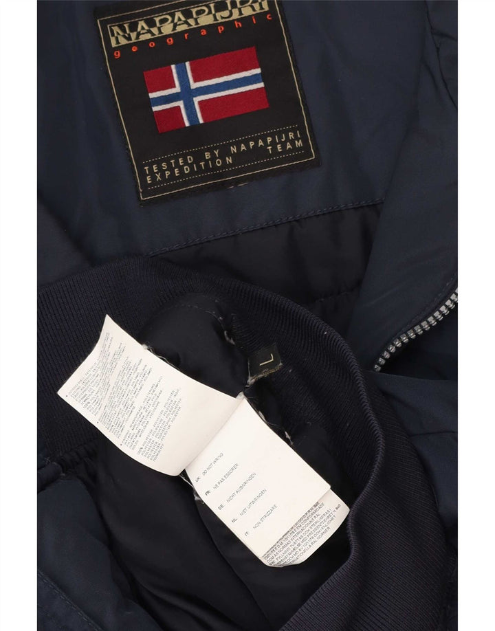 Jaqueta bomber geográfica masculina Napapijri Reino Unido 40 grande poliéster azul marinho