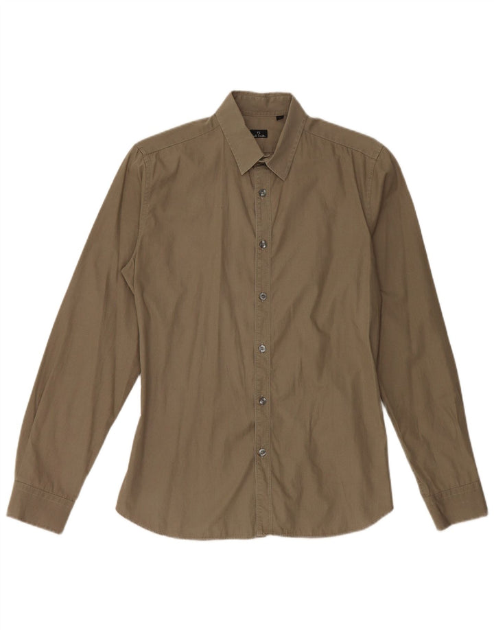 PAUL SMITH Camisa masculina pequena de algodão cáqui