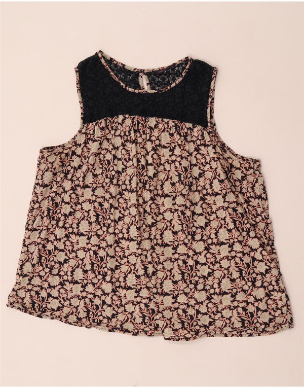 Blusa feminina sem mangas Marks & Spencer UK 22 2XL algodão floral bege