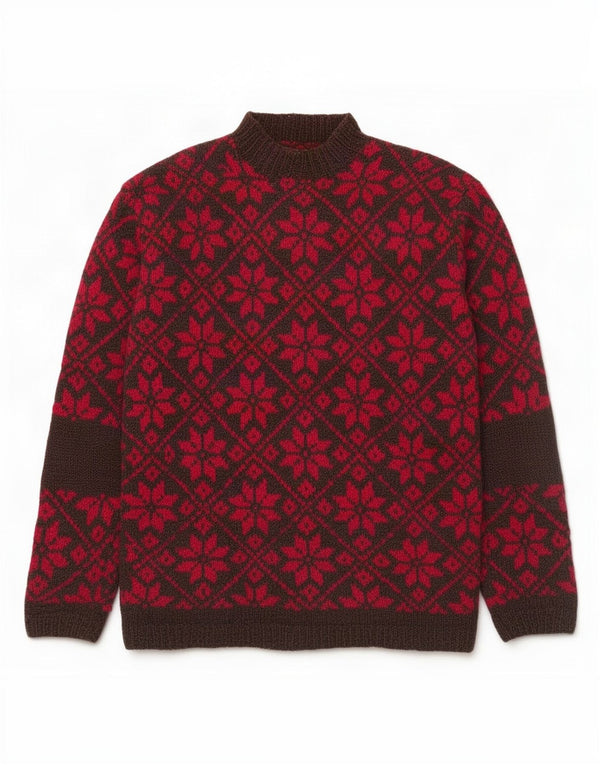 Suéter feminino vintage com gola tartaruga Reino Unido 16 grande Red Fair Isle
