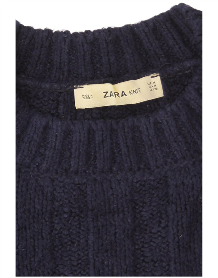 Zara Suéter feminino oversized com gola redonda Reino Unido 14 médio azul marinho