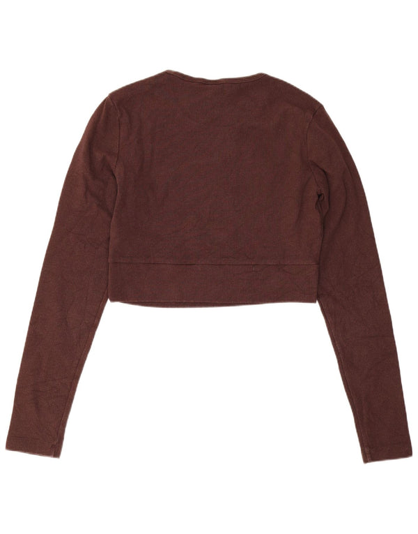 Adidas Womens Crop Sweatshirt Jumper UK 12 /14 Médio Marrom Algodão