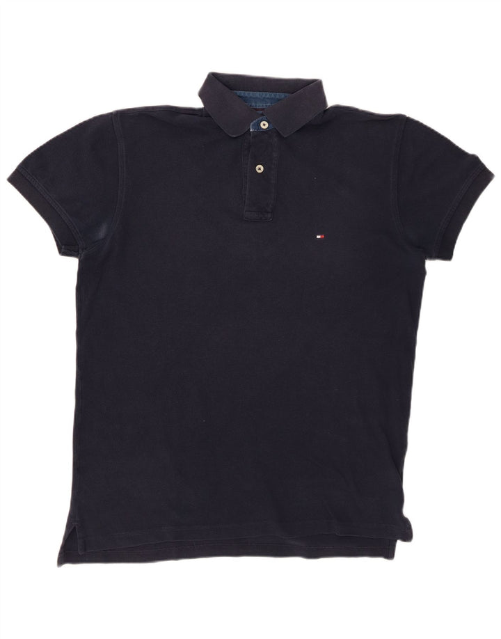 Camisa polo masculina TOMMY HILFIGER pequena algodão azul marinho