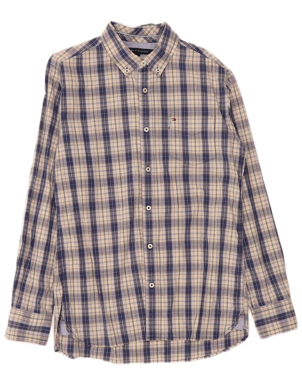 Camisa masculina Tommy Hilfiger Custom Fit de algodão xadrez azul médio