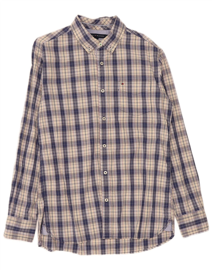 Camisa masculina Tommy Hilfiger Custom Fit de algodão xadrez azul médio