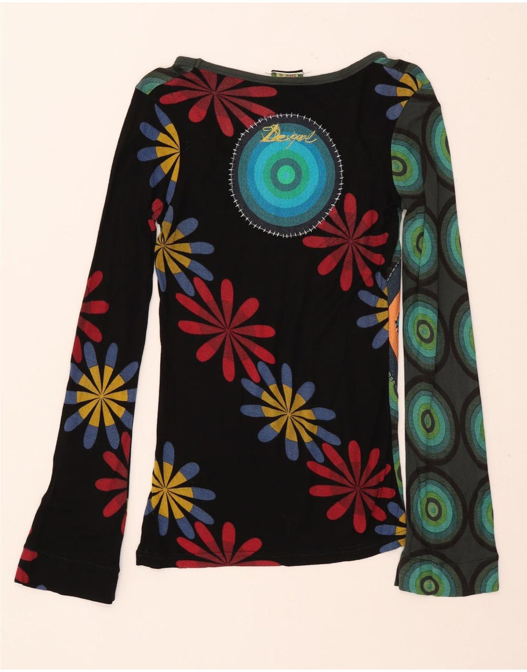 Top gráfico feminino Desigual manga comprida UK 8 pequeno viscose multicolorida