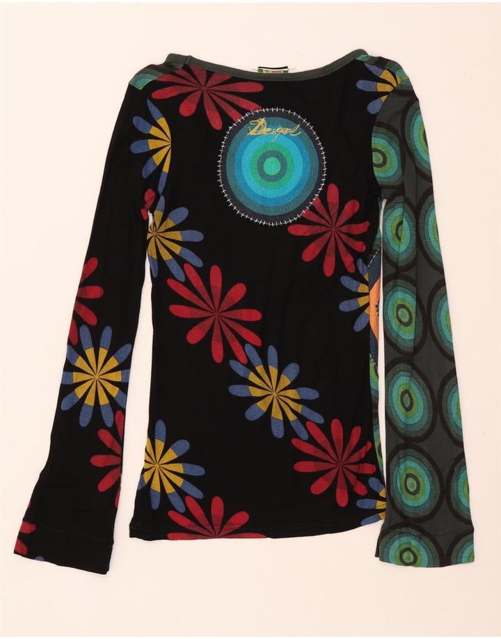 Top gráfico feminino Desigual manga comprida UK 8 pequeno viscose multicolorida