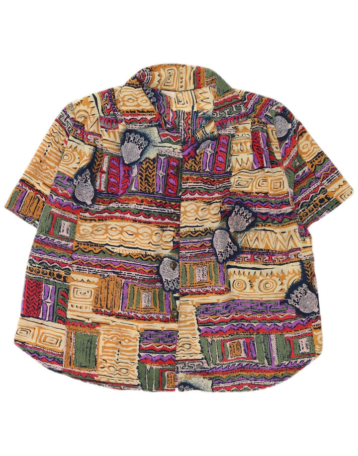 Blusa feminina vintage com padrão abstrato Reino Unido 20 2XL multicolorida