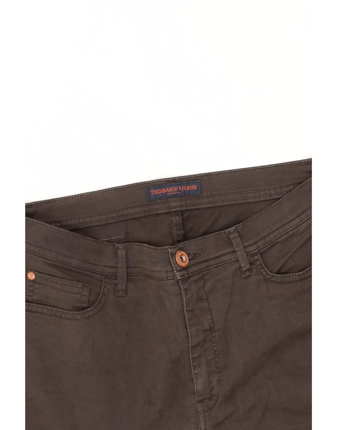 TRUSSARDI Womens Slim Casual Trousers W32 L28 Brown Cotton Vintage Trussardi and Second-Hand Trussardi from Messina Hembry 