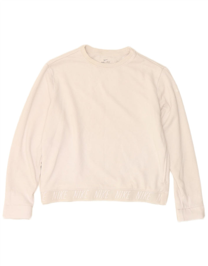 Nike feminino gráfico moletom jumper UK 14 médio branco poliéster