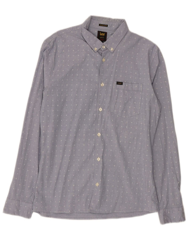 Lee Mens Camisa Slim Fit Algodão Geométrico Azul Médio